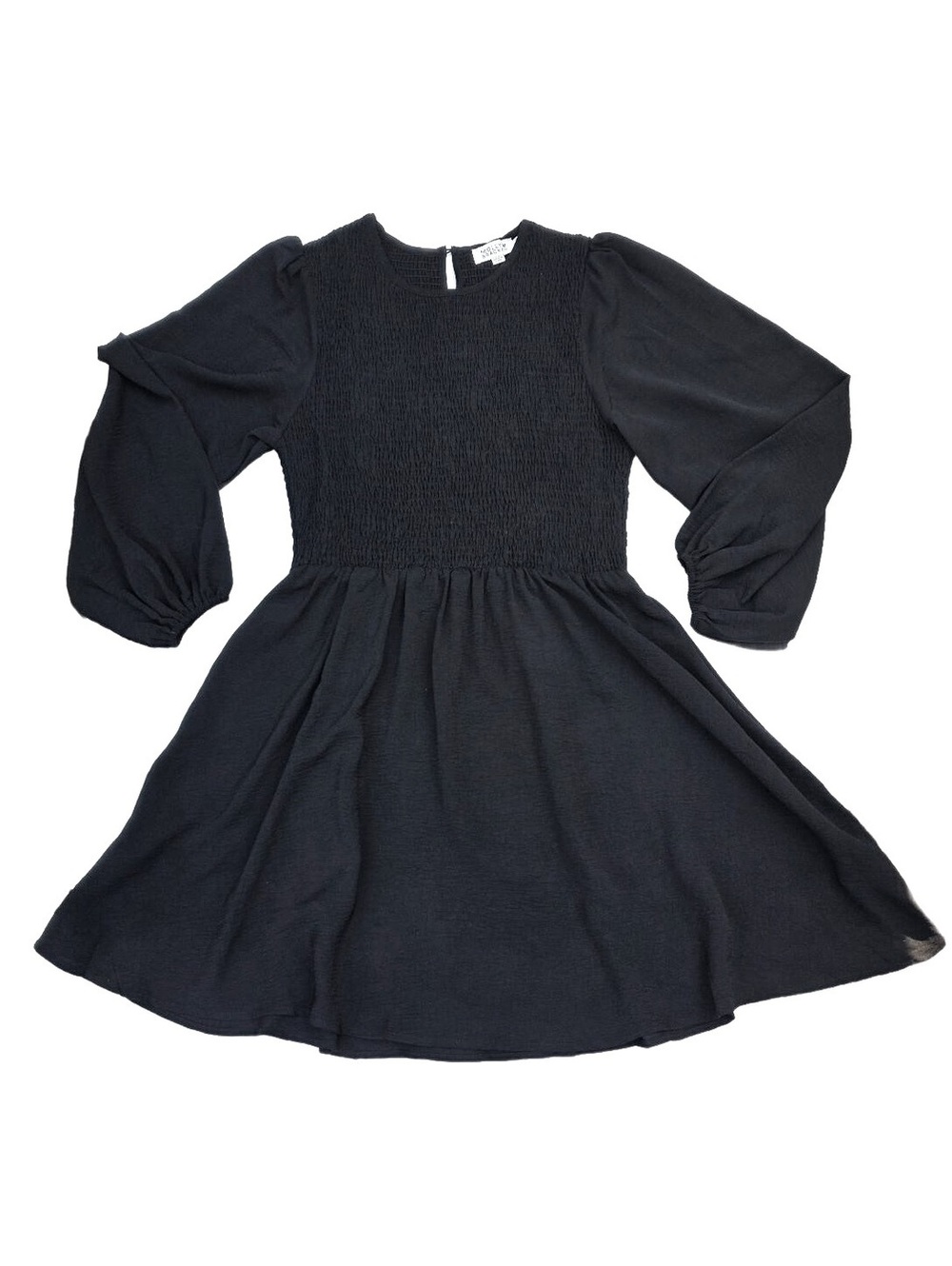 Molly Bracken Black knee Length Long Sleeve Fit and Flare Dress Shirred Bodice L